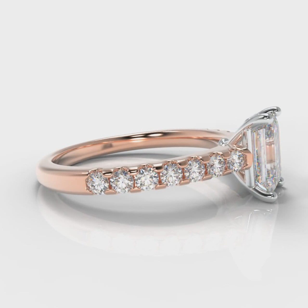 Carrée Micropavé Emerald Cut Diamond Engagement Ring - Rose Gold