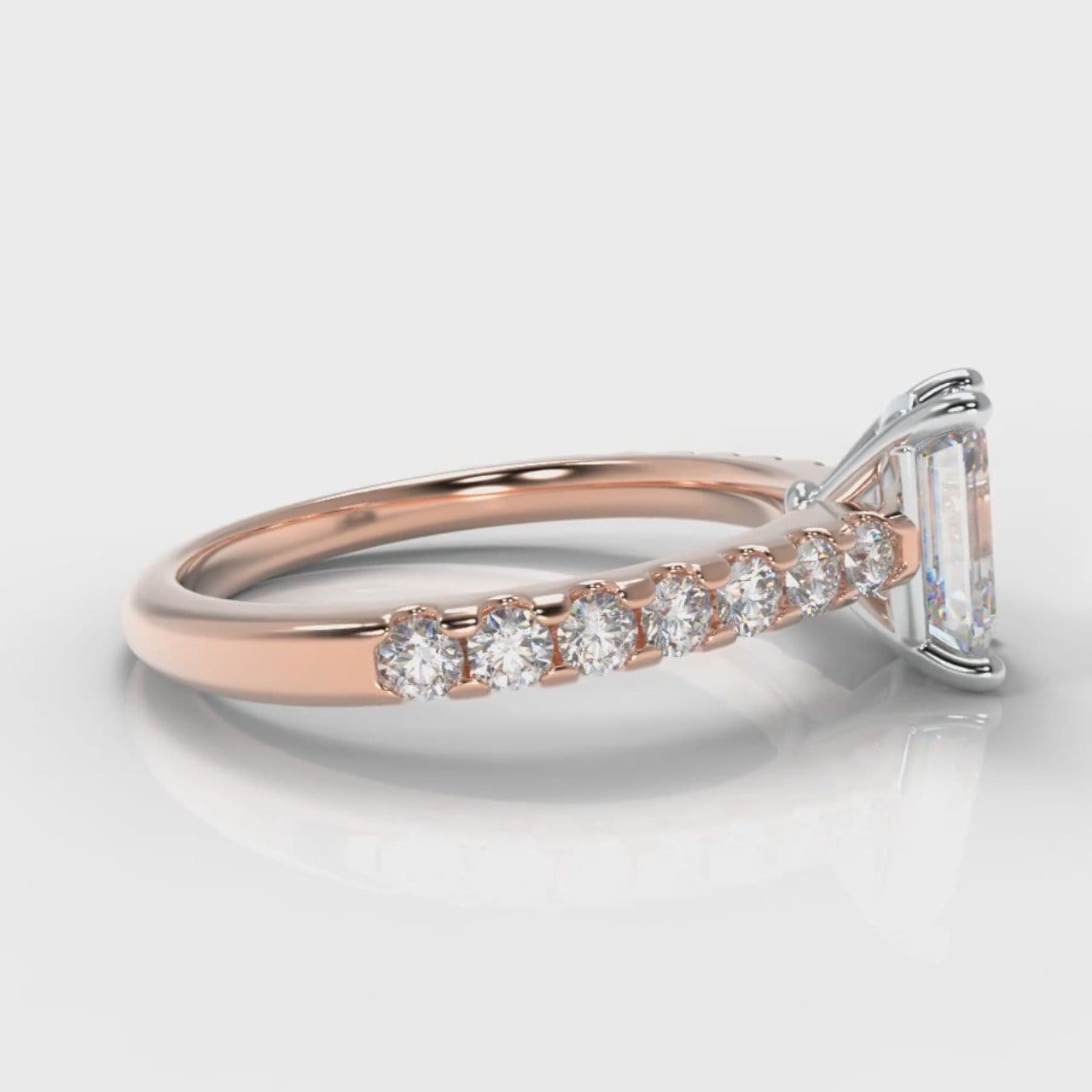 Carrée Micropavé Emerald Cut Diamond Engagement Ring - Rose Gold
