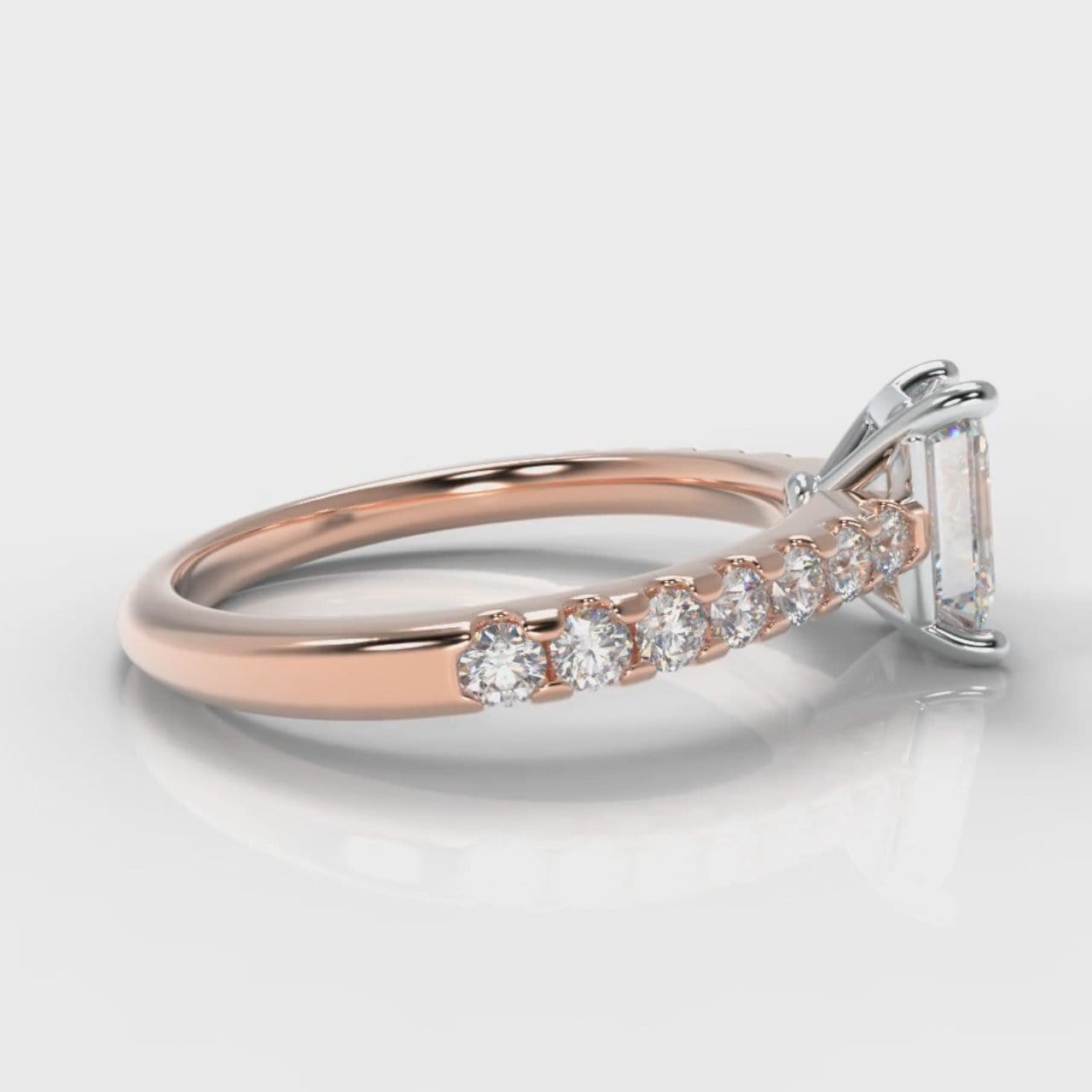 Carrée Micropavé Emerald Cut Diamond Engagement Ring - Rose Gold