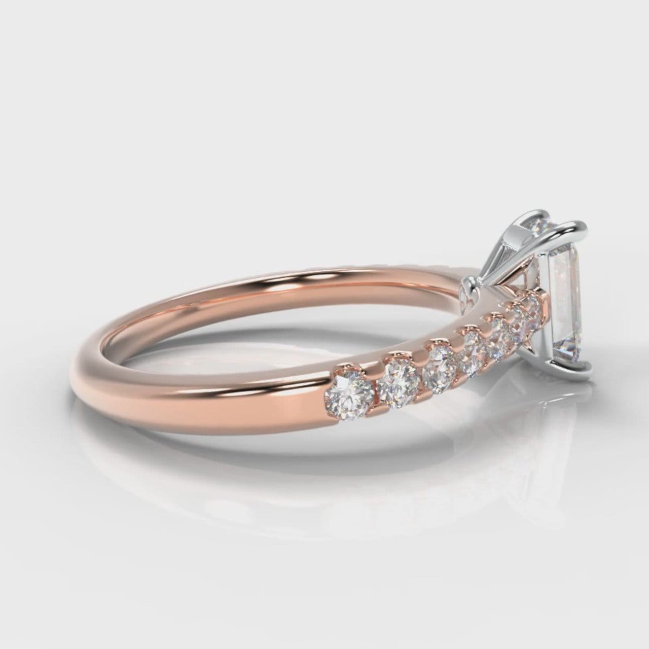 Carrée Micropavé Emerald Cut Diamond Engagement Ring - Rose Gold