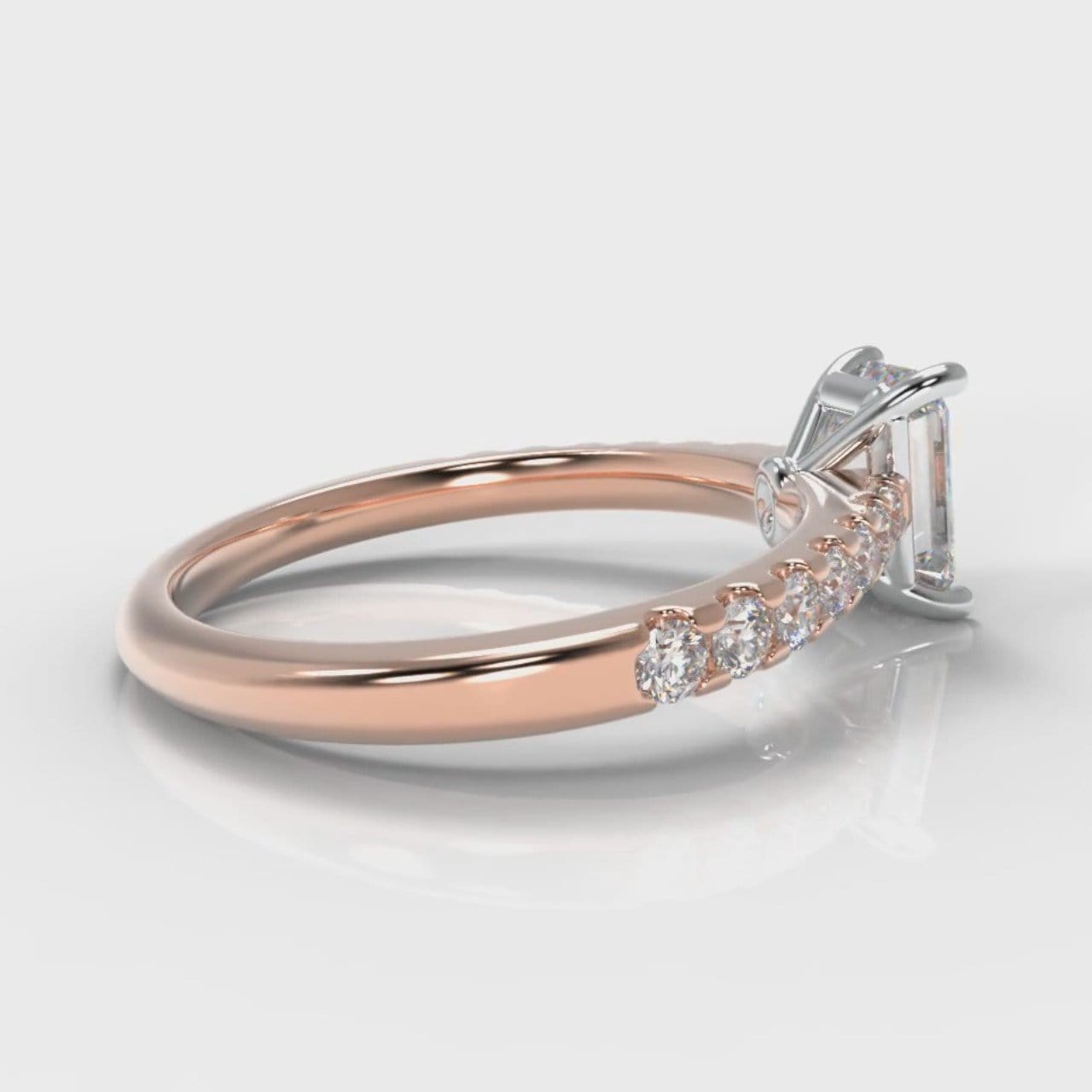 Carrée Micropavé Emerald Cut Diamond Engagement Ring - Rose Gold