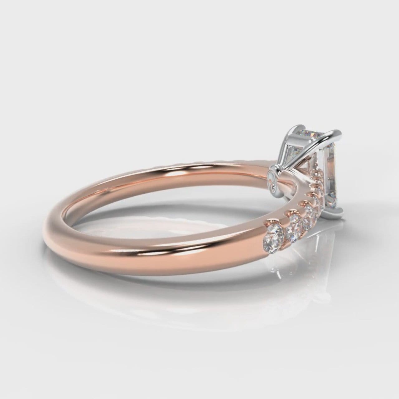 Carrée Micropavé Emerald Cut Diamond Engagement Ring - Rose Gold