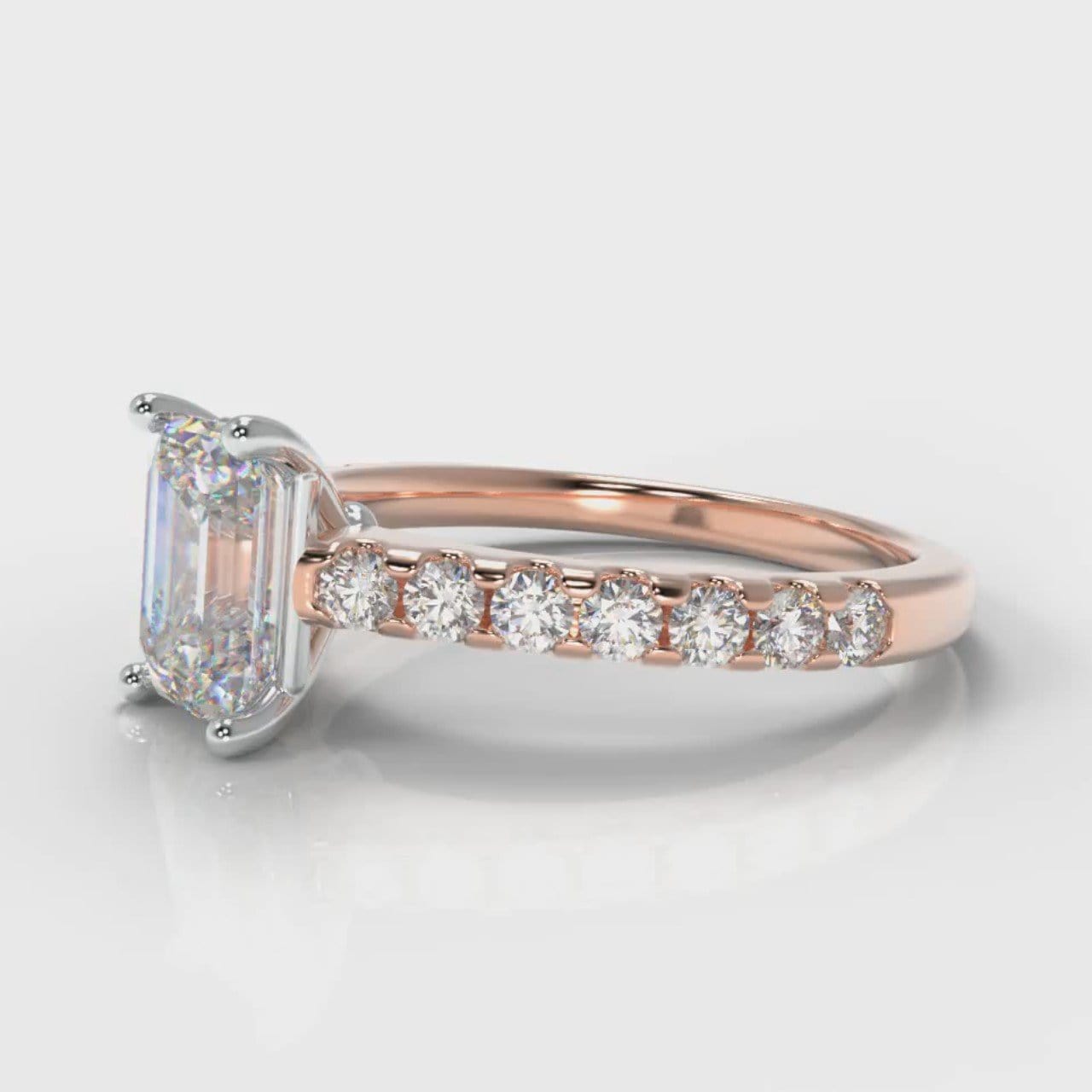 Carrée Micropavé Emerald Cut Diamond Engagement Ring - Rose Gold