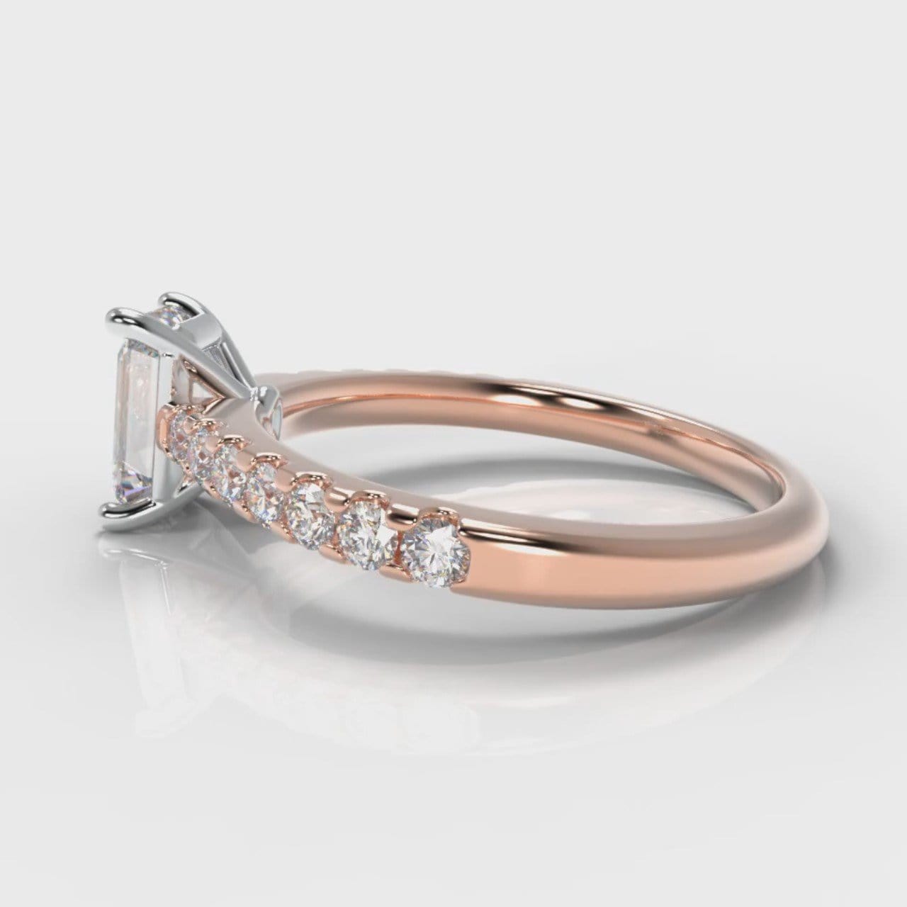 Carrée Micropavé Emerald Cut Diamond Engagement Ring - Rose Gold