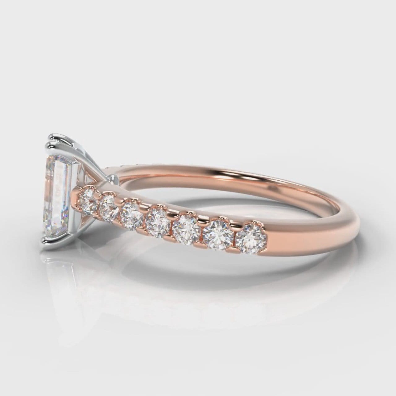 Carrée Micropavé Emerald Cut Diamond Engagement Ring - Rose Gold