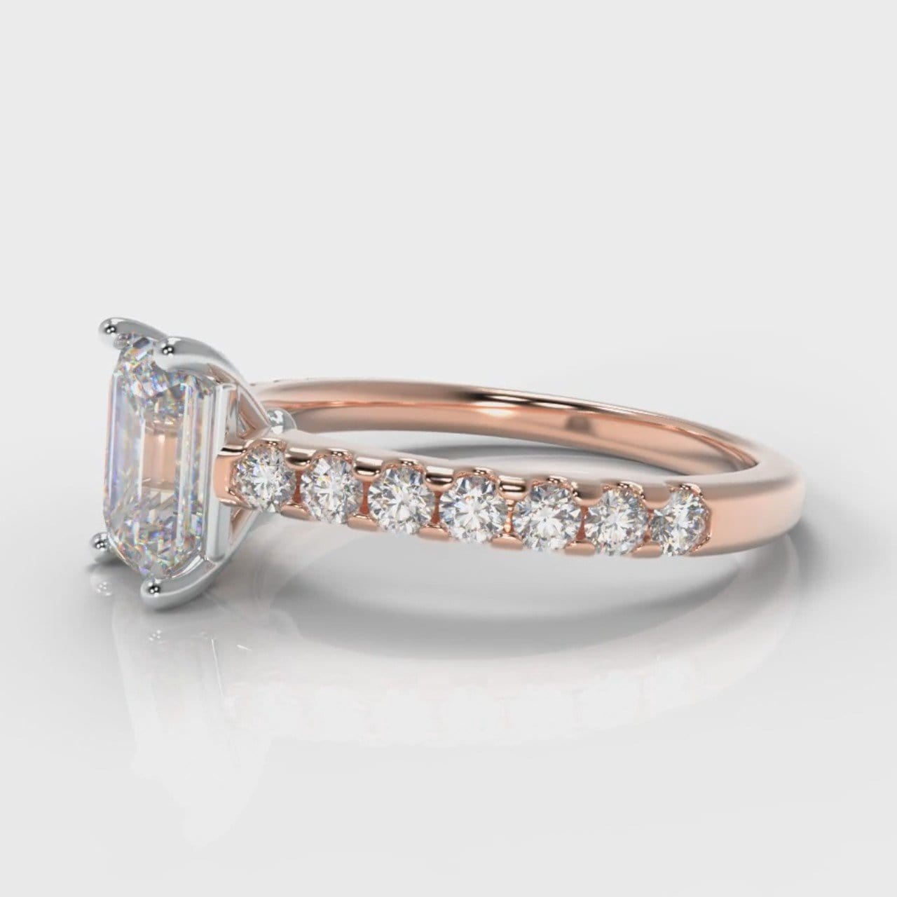 Carrée Micropavé Emerald Cut Diamond Engagement Ring - Rose Gold