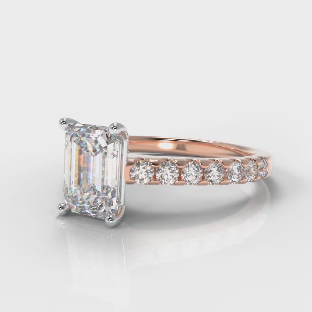 Carrée Micropavé Emerald Cut Diamond Engagement Ring - Rose Gold