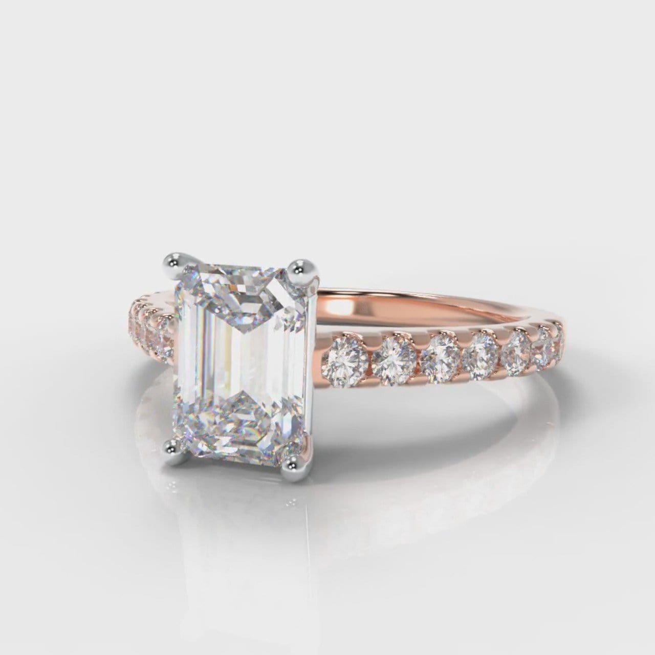 Carrée Micropavé Emerald Cut Diamond Engagement Ring - Rose Gold