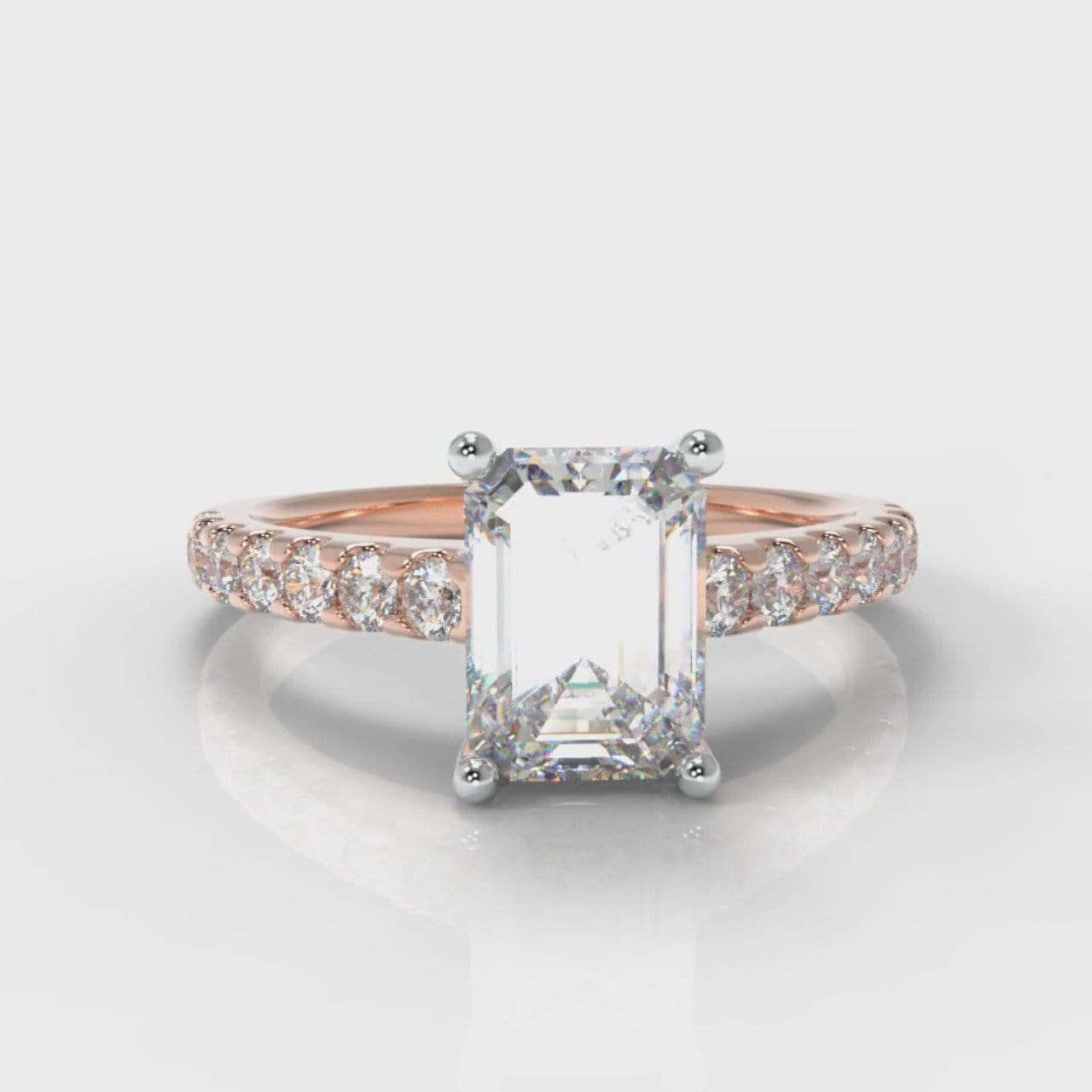 Carrée Micropavé Emerald Cut Diamond Engagement Ring - Rose Gold
