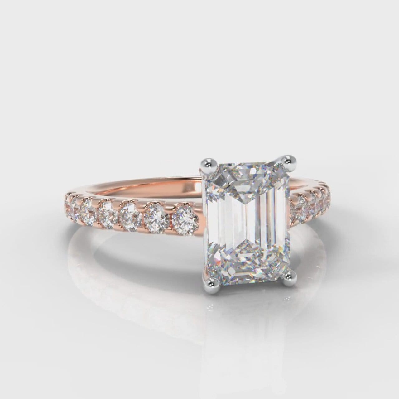 Carrée Micropavé Emerald Cut Diamond Engagement Ring - Rose Gold