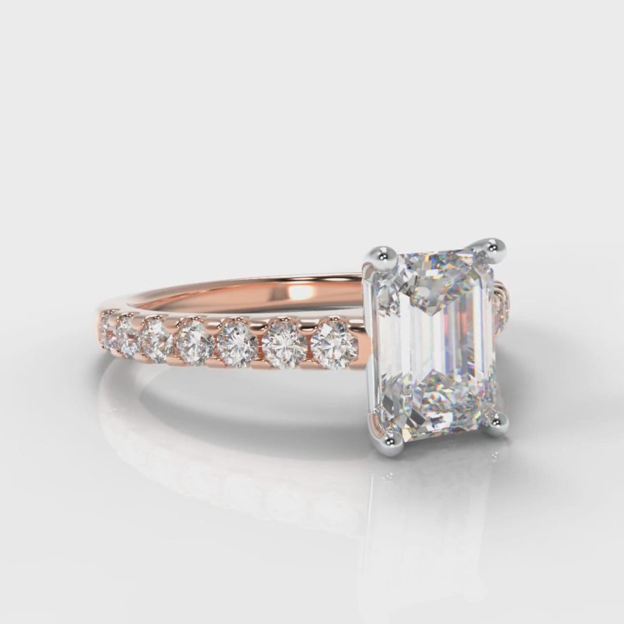Carrée Micropavé Emerald Cut Diamond Engagement Ring - Rose Gold