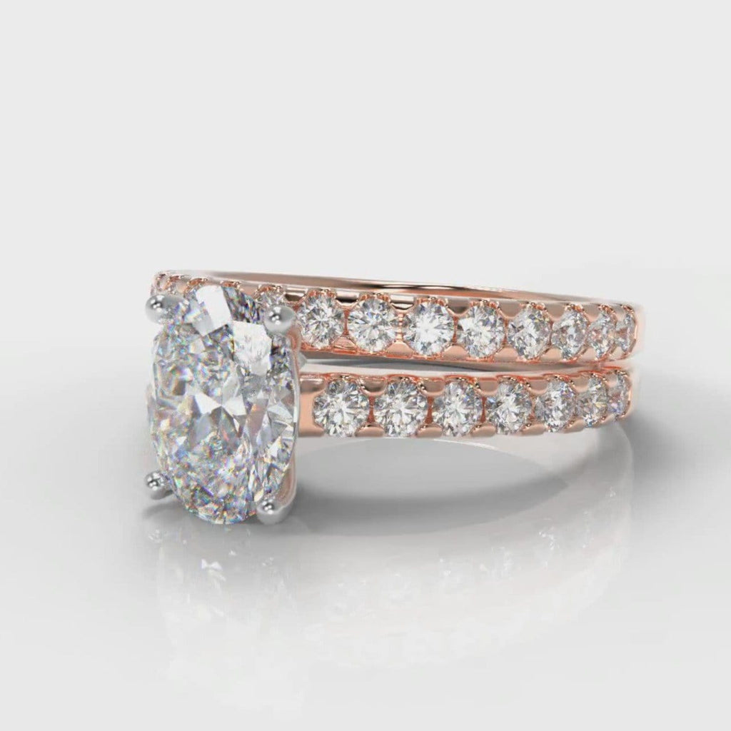 Carrée Micropavé Oval Diamond Bridal Set - Rose Gold