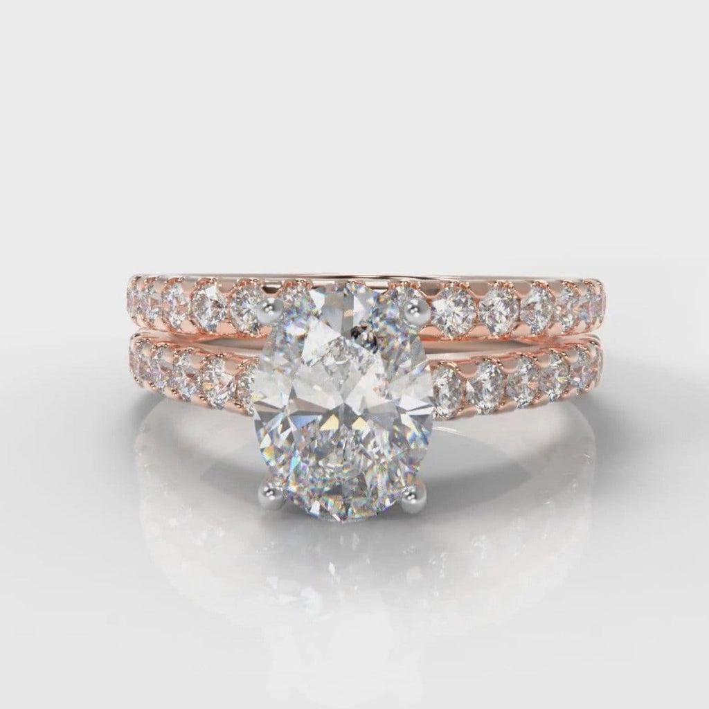 Carrée Micropavé Oval Diamond Bridal Set - Rose Gold