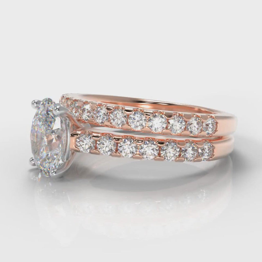 Carrée Micropavé Oval Diamond Bridal Set - Rose Gold