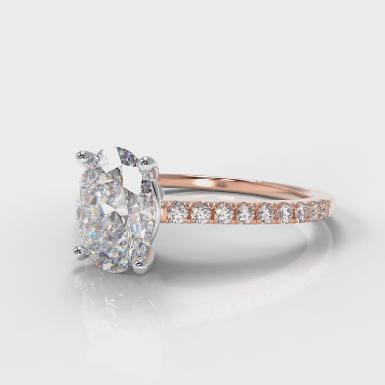Petite Micropavé Oval Diamond Engagement Ring - Rose Gold