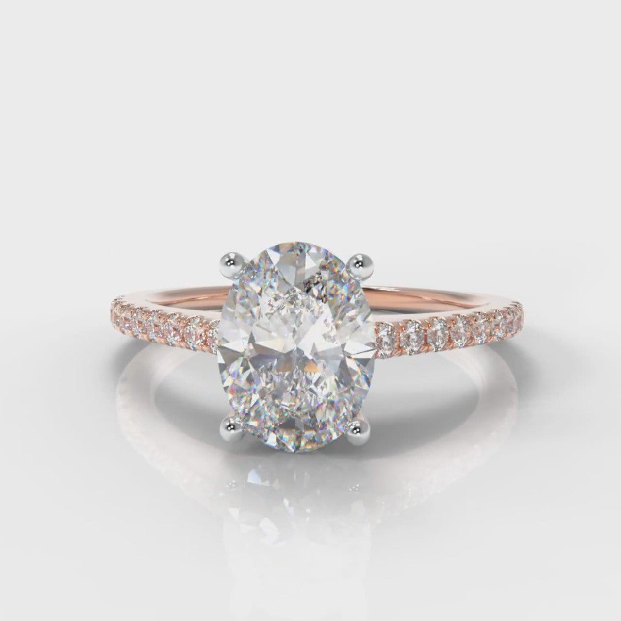 Petite Micropavé Oval Diamond Engagement Ring - Rose Gold