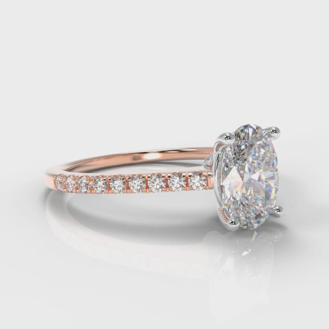 Petite Micropavé Oval Diamond Engagement Ring - Rose Gold