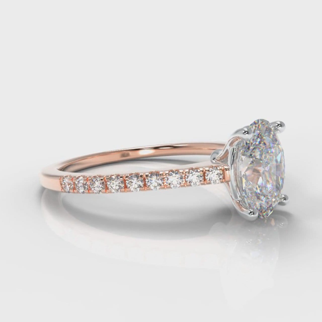 Petite Micropavé Oval Diamond Engagement Ring - Rose Gold