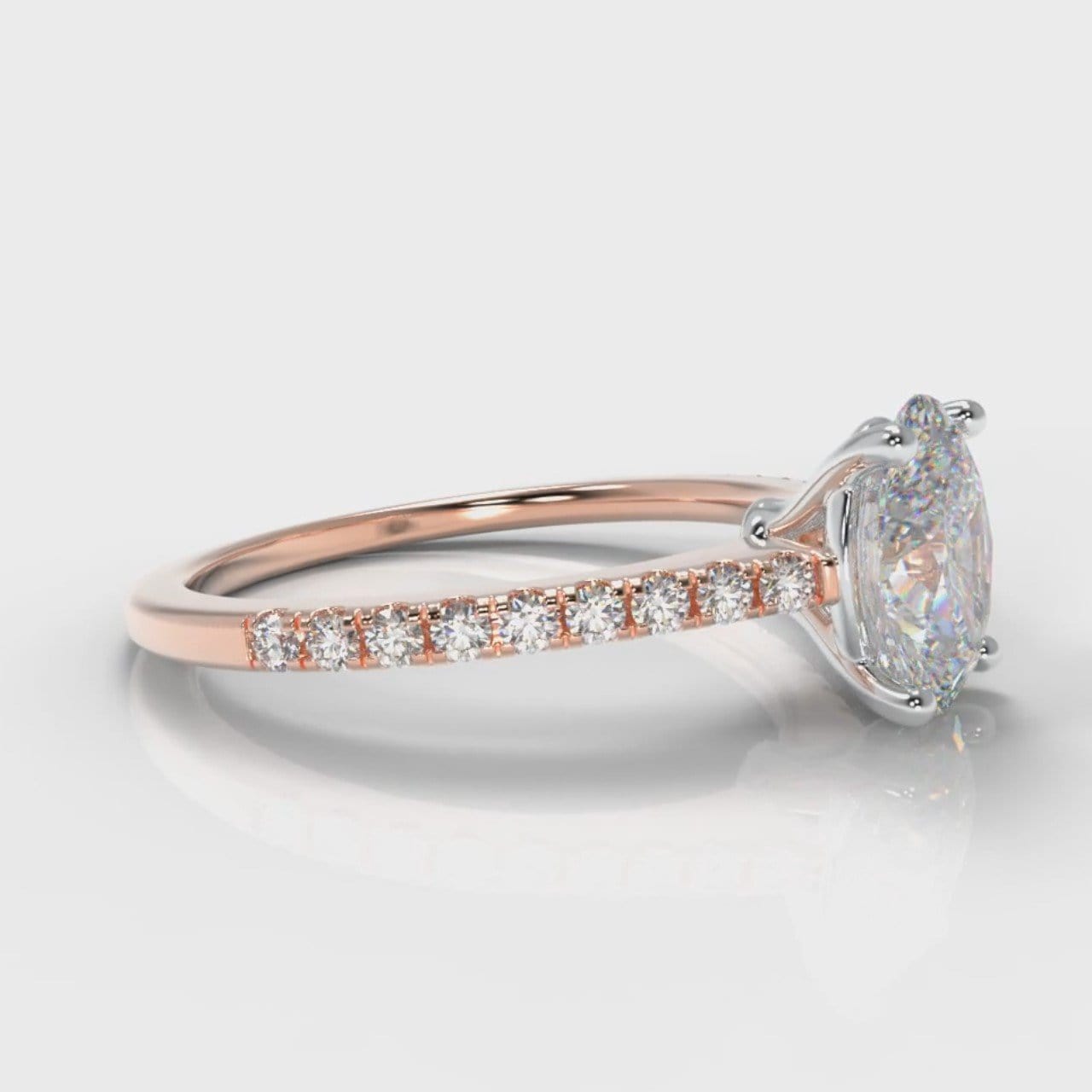 Petite Micropavé Oval Diamond Engagement Ring - Rose Gold
