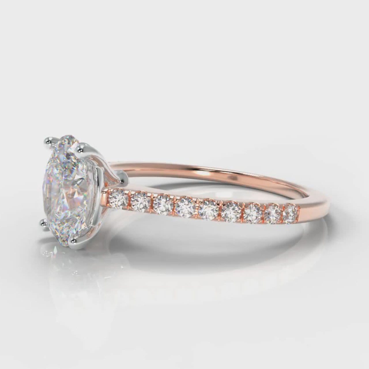 Petite Micropavé Oval Diamond Engagement Ring - Rose Gold