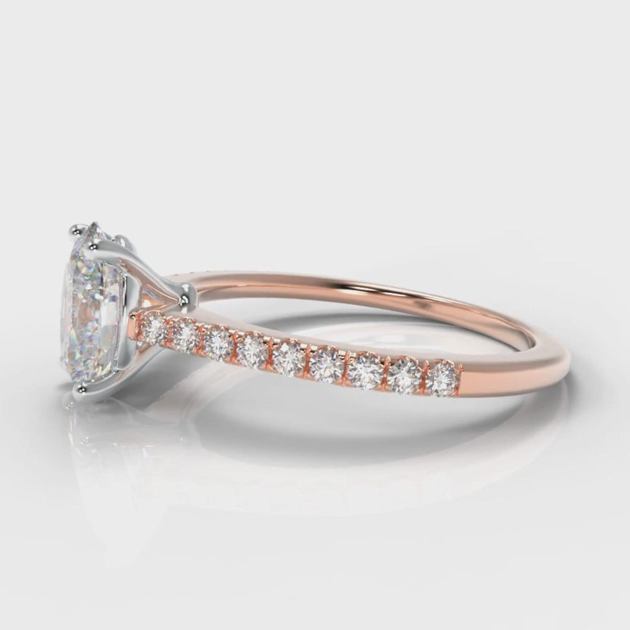 Petite Micropavé Oval Diamond Engagement Ring - Rose Gold