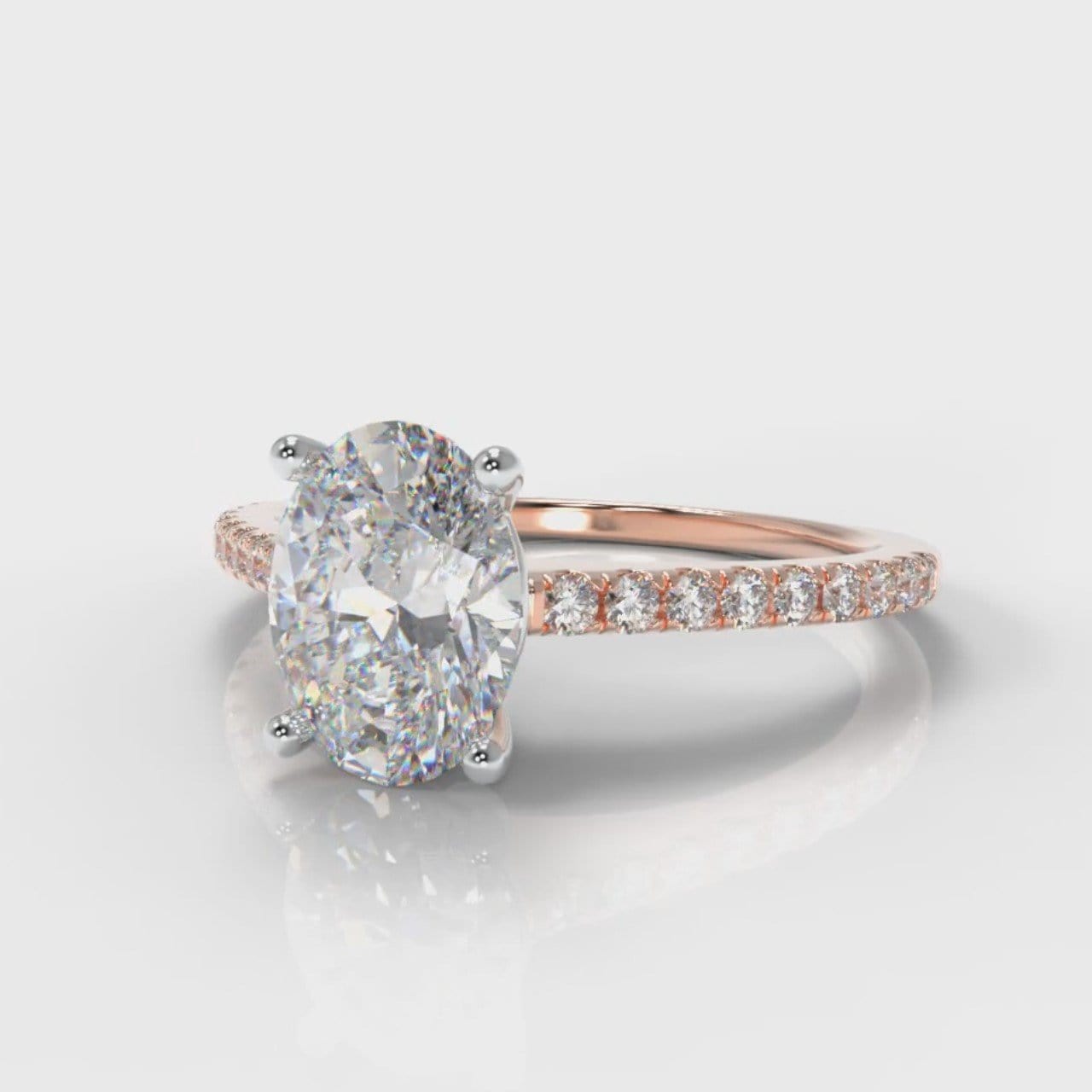Petite Micropavé Oval Diamond Engagement Ring - Rose Gold