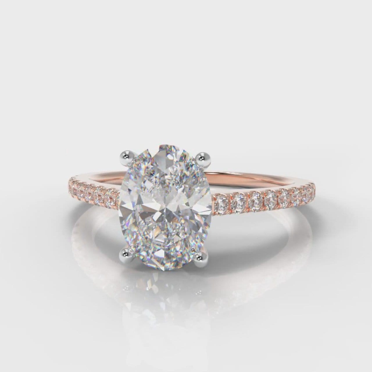 Petite Micropavé Oval Diamond Engagement Ring - Rose Gold