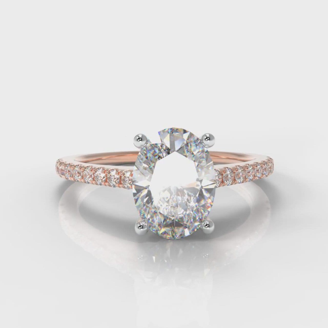 Petite Micropavé Oval Diamond Engagement Ring - Rose Gold