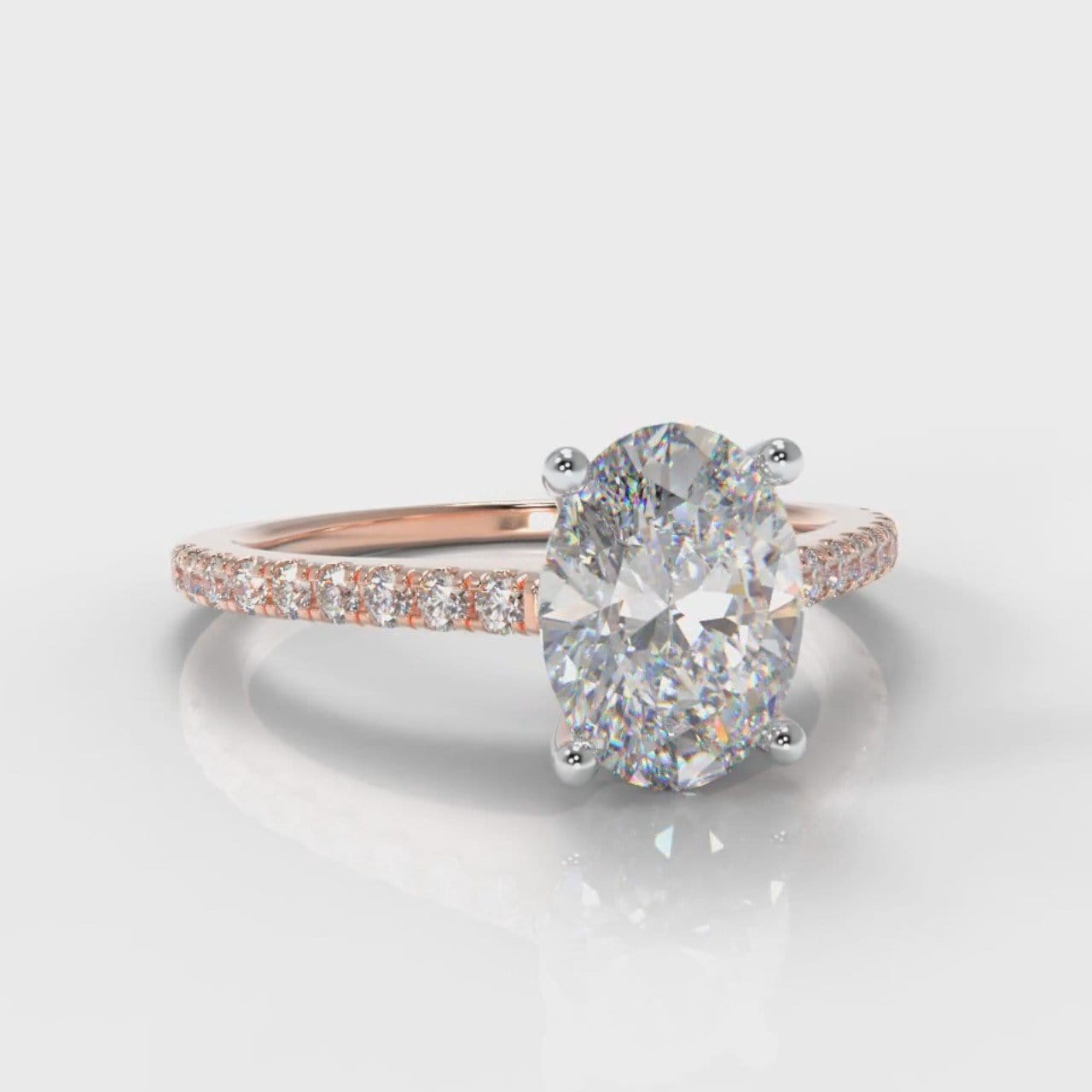 Petite Micropavé Oval Diamond Engagement Ring - Rose Gold