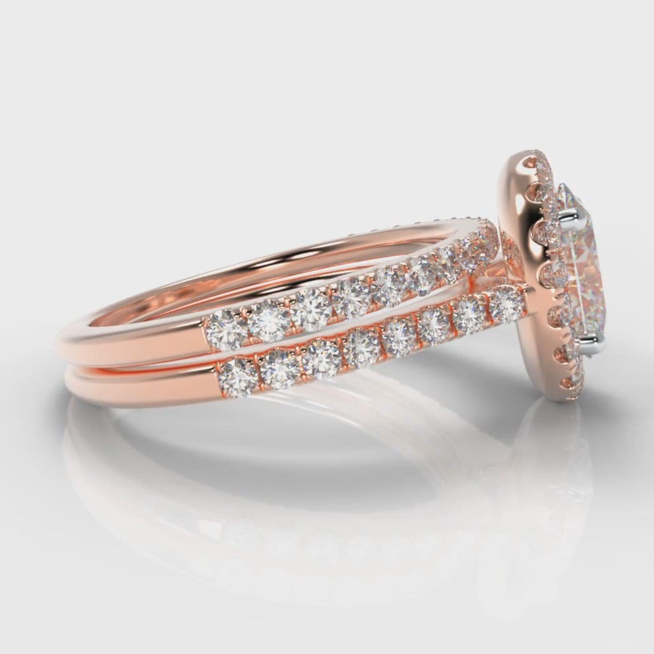 Petite Micropavé Oval Diamond Halo Bridal Set - Rose Gold