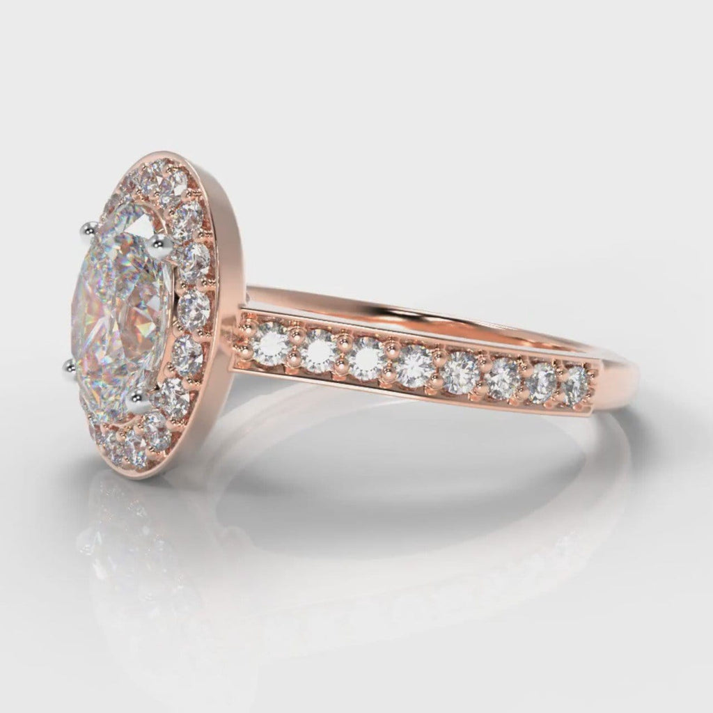 Pavé Oval Diamond Halo Engagement Ring - Rose Gold