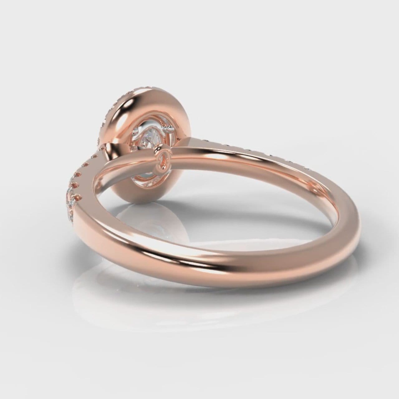 Micropavé Oval Diamond Halo Engagement Ring - Rose Gold