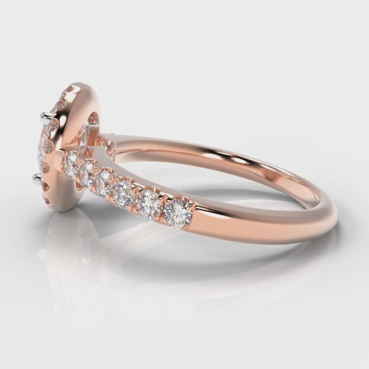 Micropavé Oval Diamond Halo Engagement Ring - Rose Gold