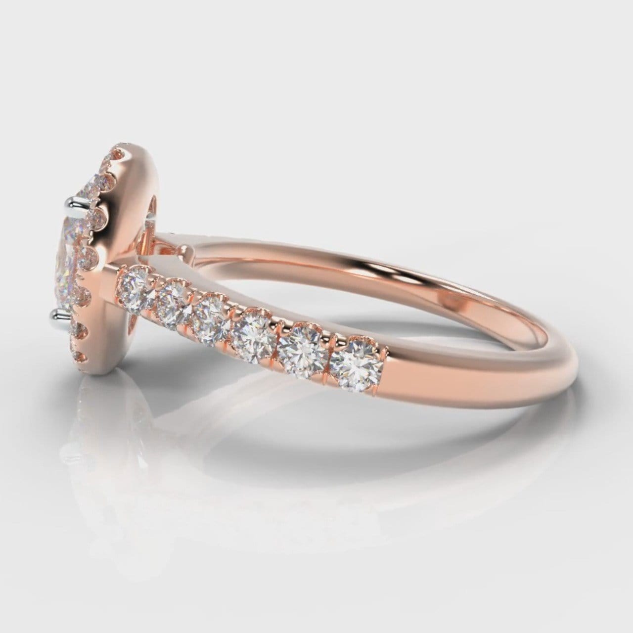 Micropavé Oval Diamond Halo Engagement Ring - Rose Gold