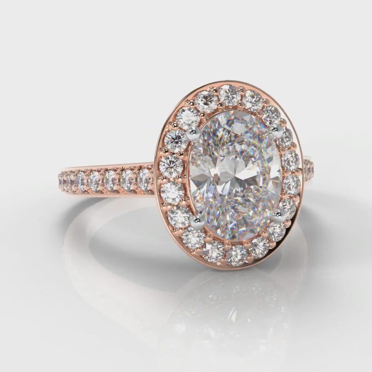 Pavé Oval Diamond Halo Engagement Ring - Rose Gold