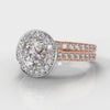 Pavé Round Brilliant Diamond Halo Bridal Set - Two Tone Rose Gold