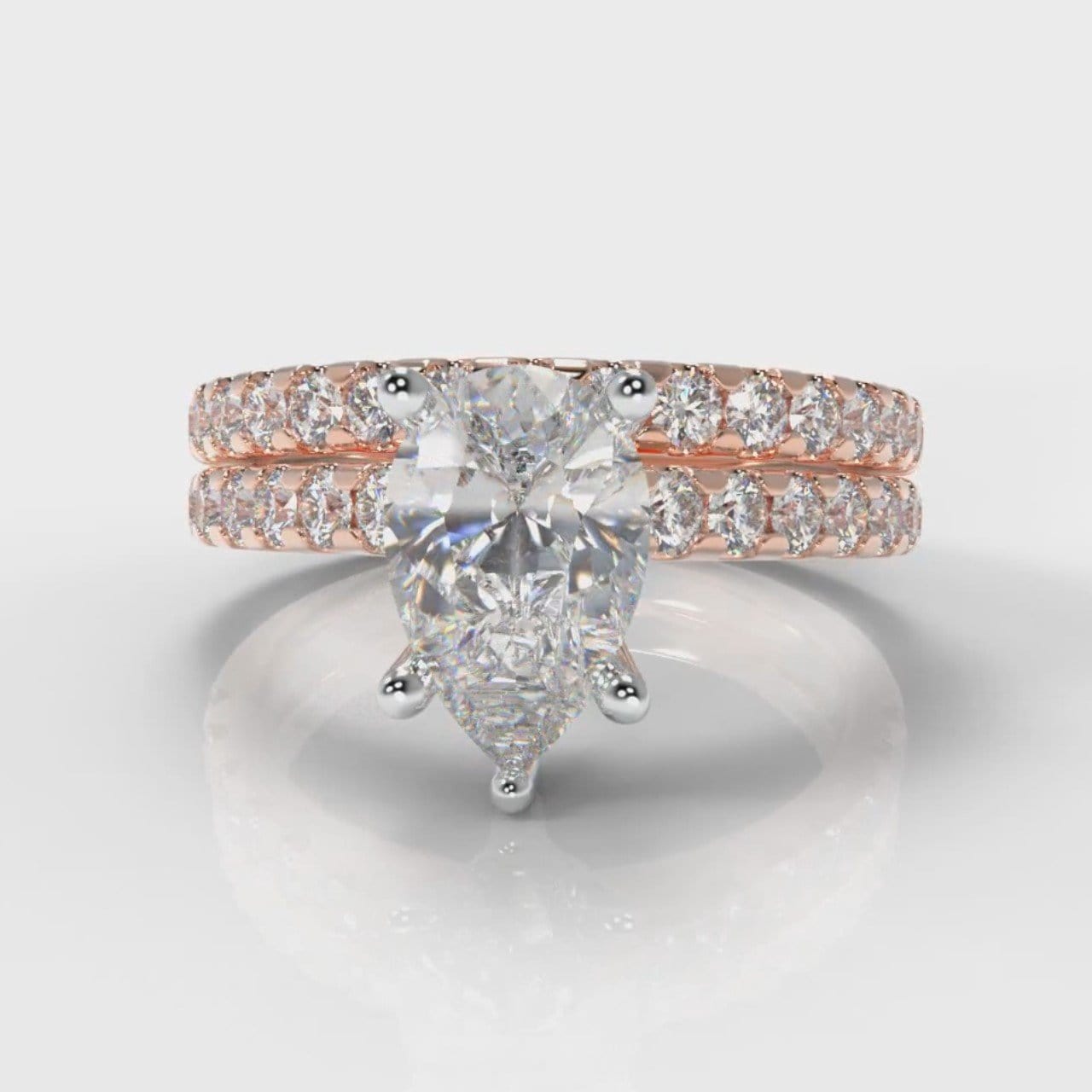 Micropavé Pear Diamond Bridal Set - Rose Gold