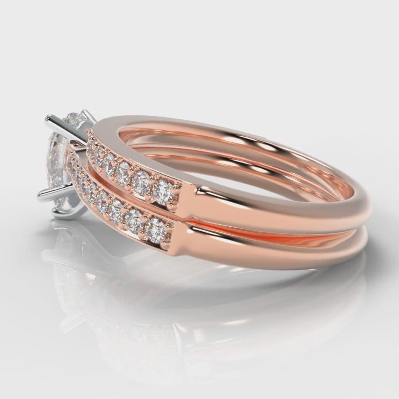 Pavé Pear Diamond Bridal Set - Rose Gold