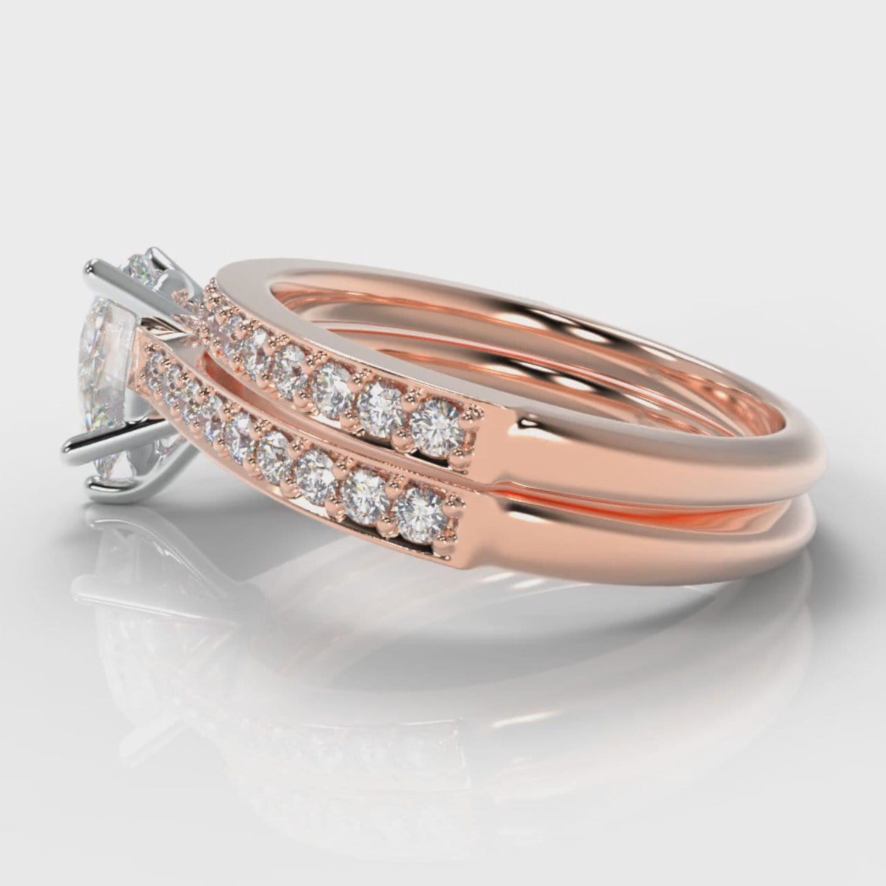 Pavé Pear Diamond Bridal Set - Rose Gold