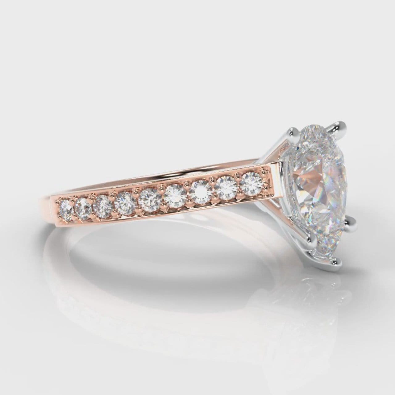 Pavé Pear Diamond Engagement Ring - Rose Gold
