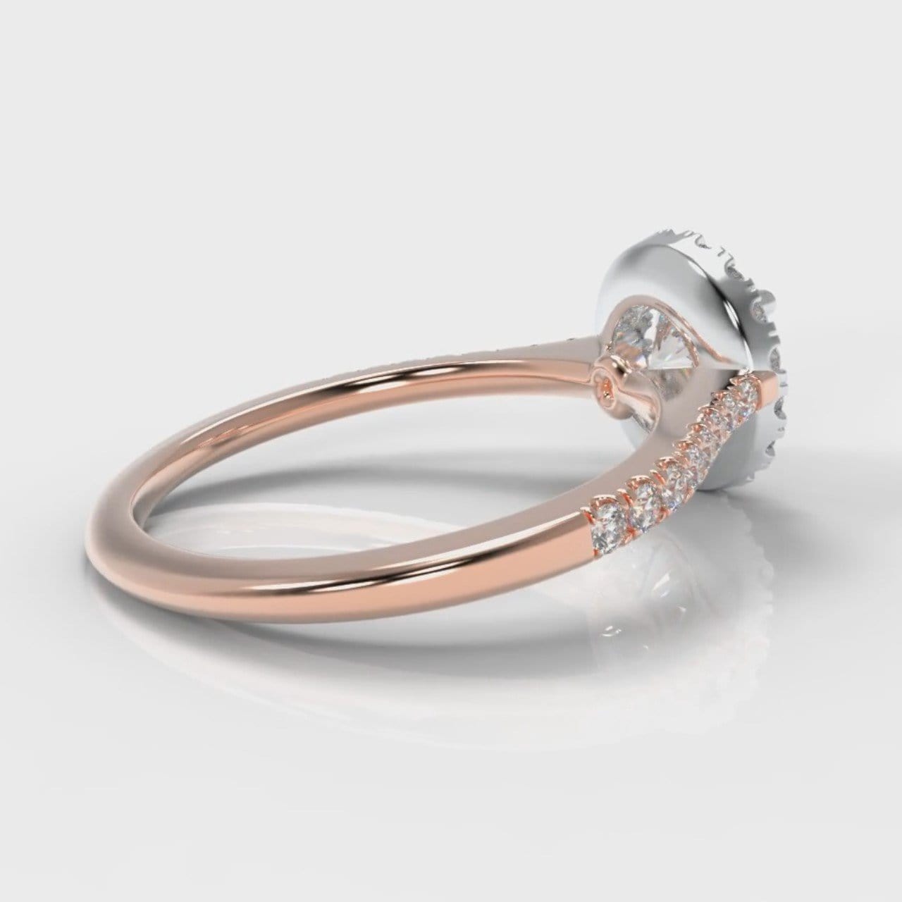 Petite Micropavé Round Brilliant Cut Diamond Halo Engagement Ring - Two Tone Rose Gold