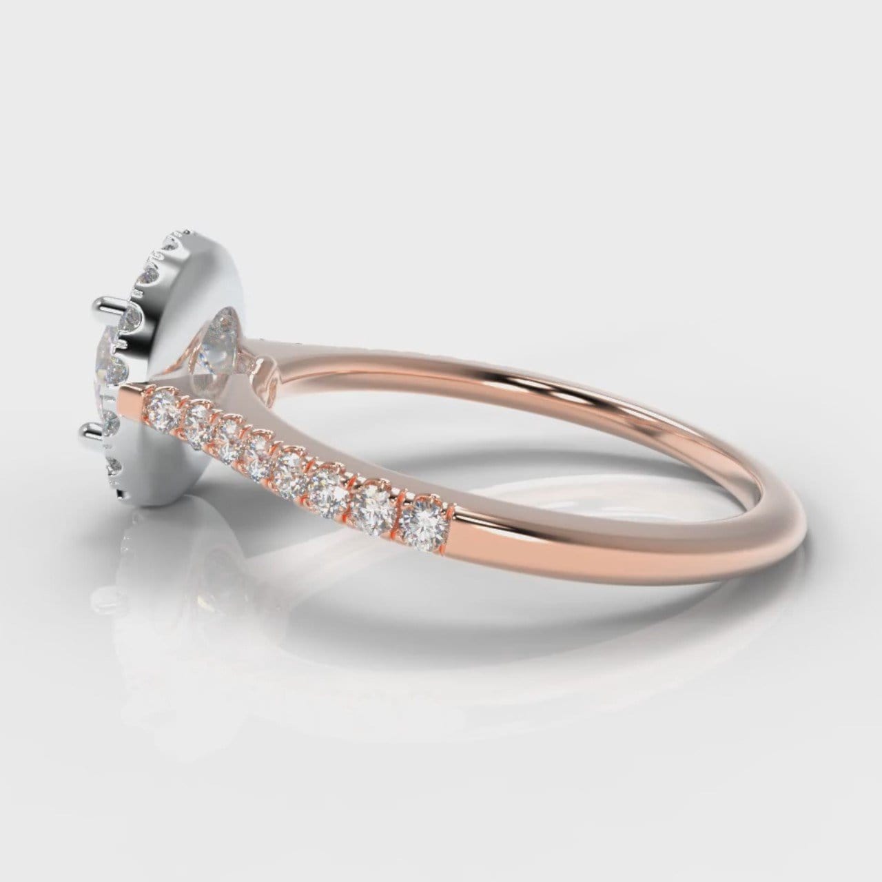 Petite Micropavé Round Brilliant Cut Diamond Halo Engagement Ring - Two Tone Rose Gold