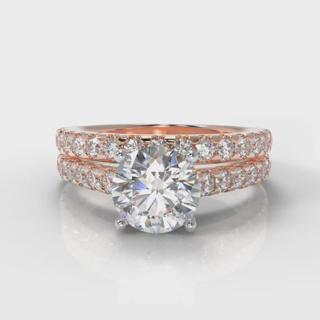 Carrée Micropavé Round Brilliant Bridal Set - Rose Gold