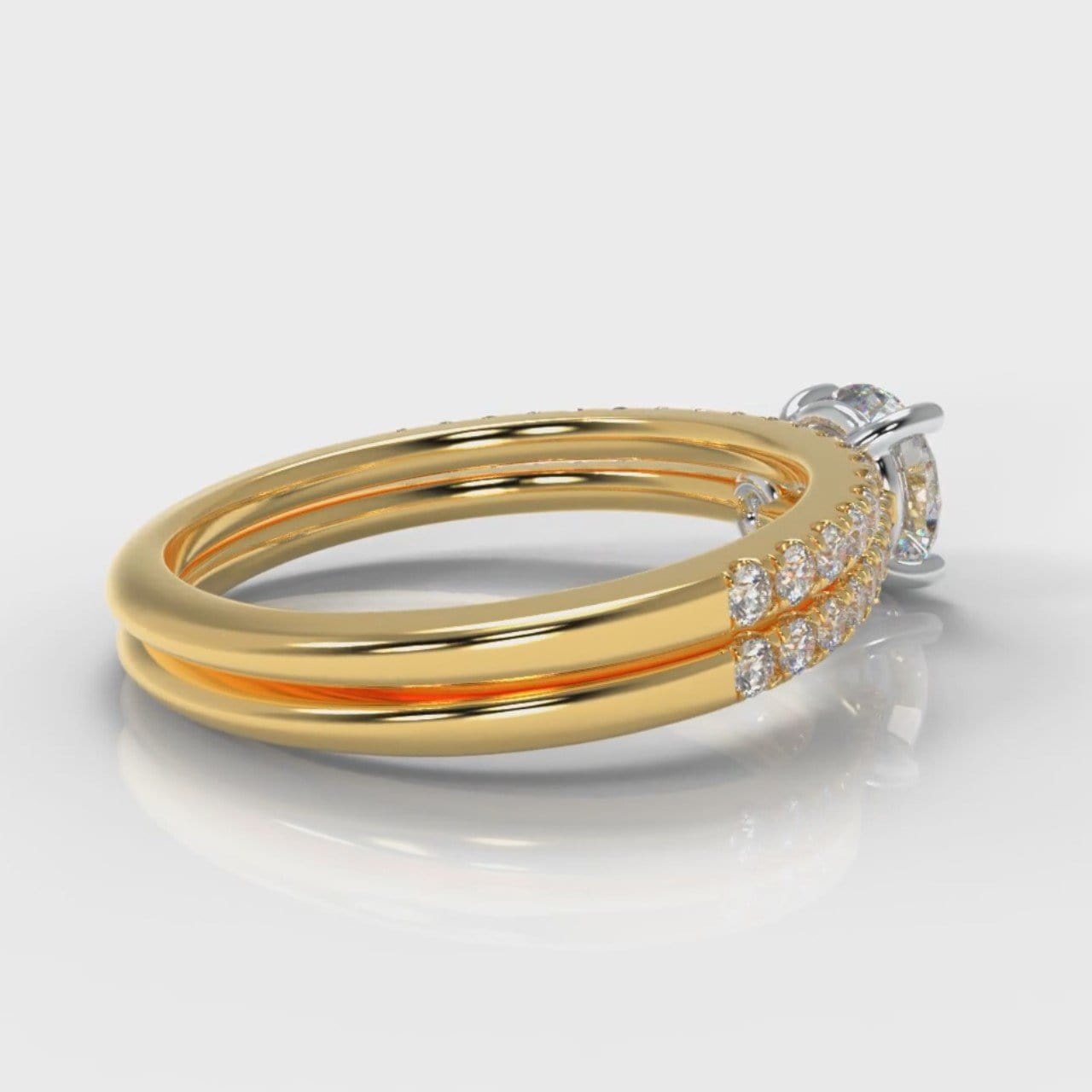 Petite Micropavé Round Brilliant Cut Diamond Bridal Set - Yellow Gold