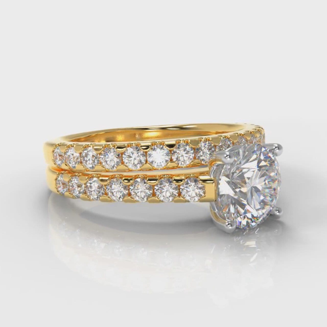 Carrée Micropavé Round Brilliant Bridal Set - Yellow Gold