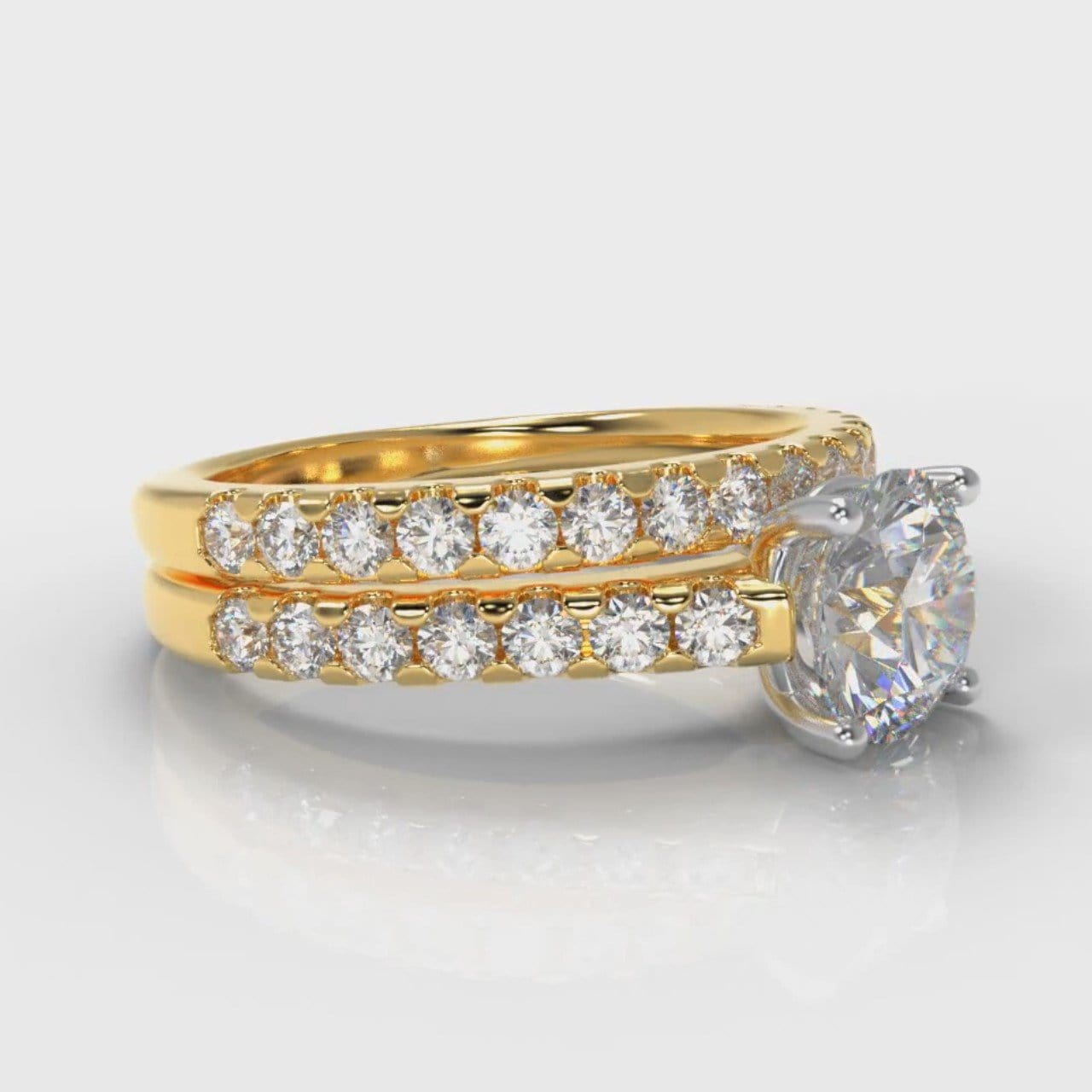 Carrée Micropavé Round Brilliant Bridal Set - Yellow Gold