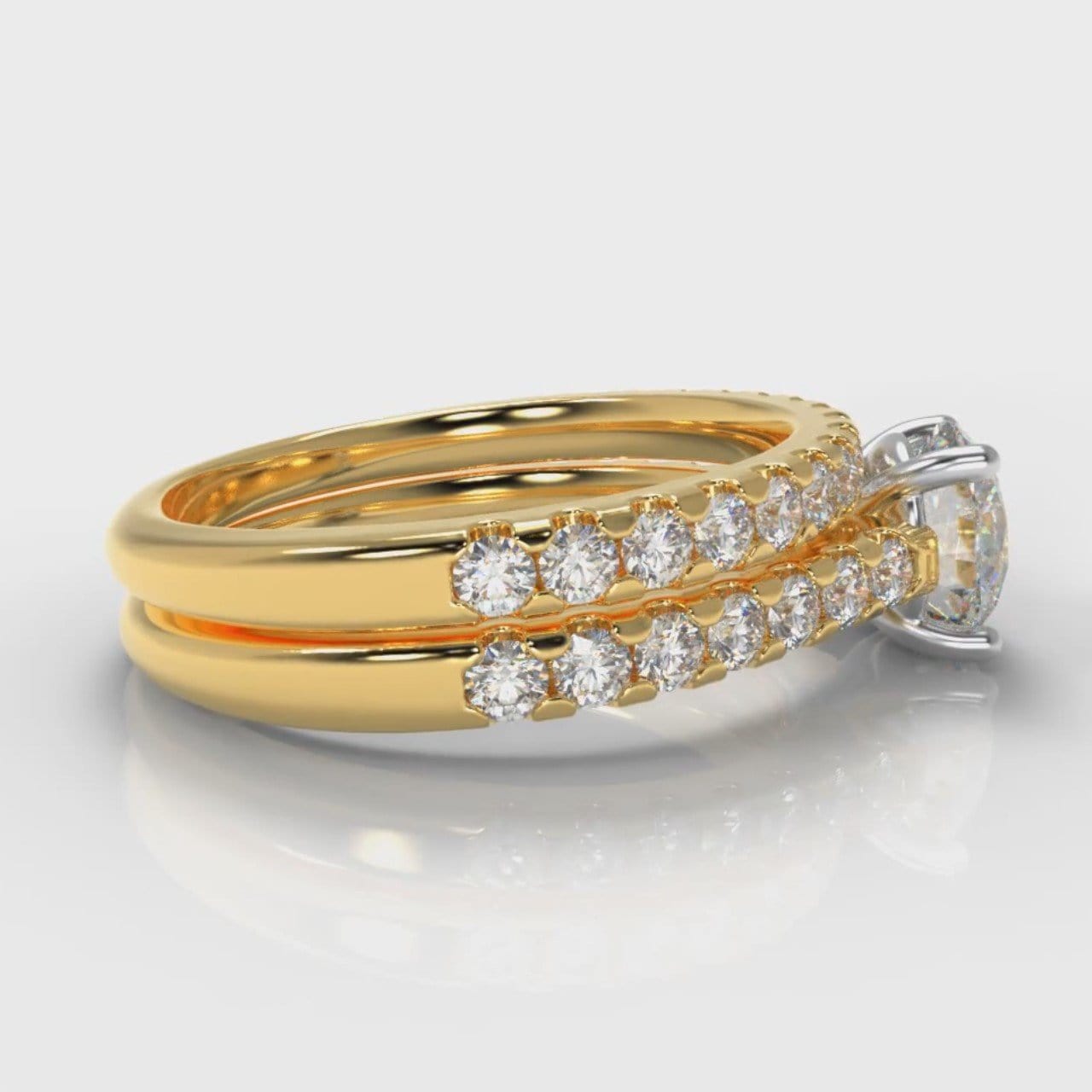 Carrée Micropavé Round Brilliant Bridal Set - Yellow Gold