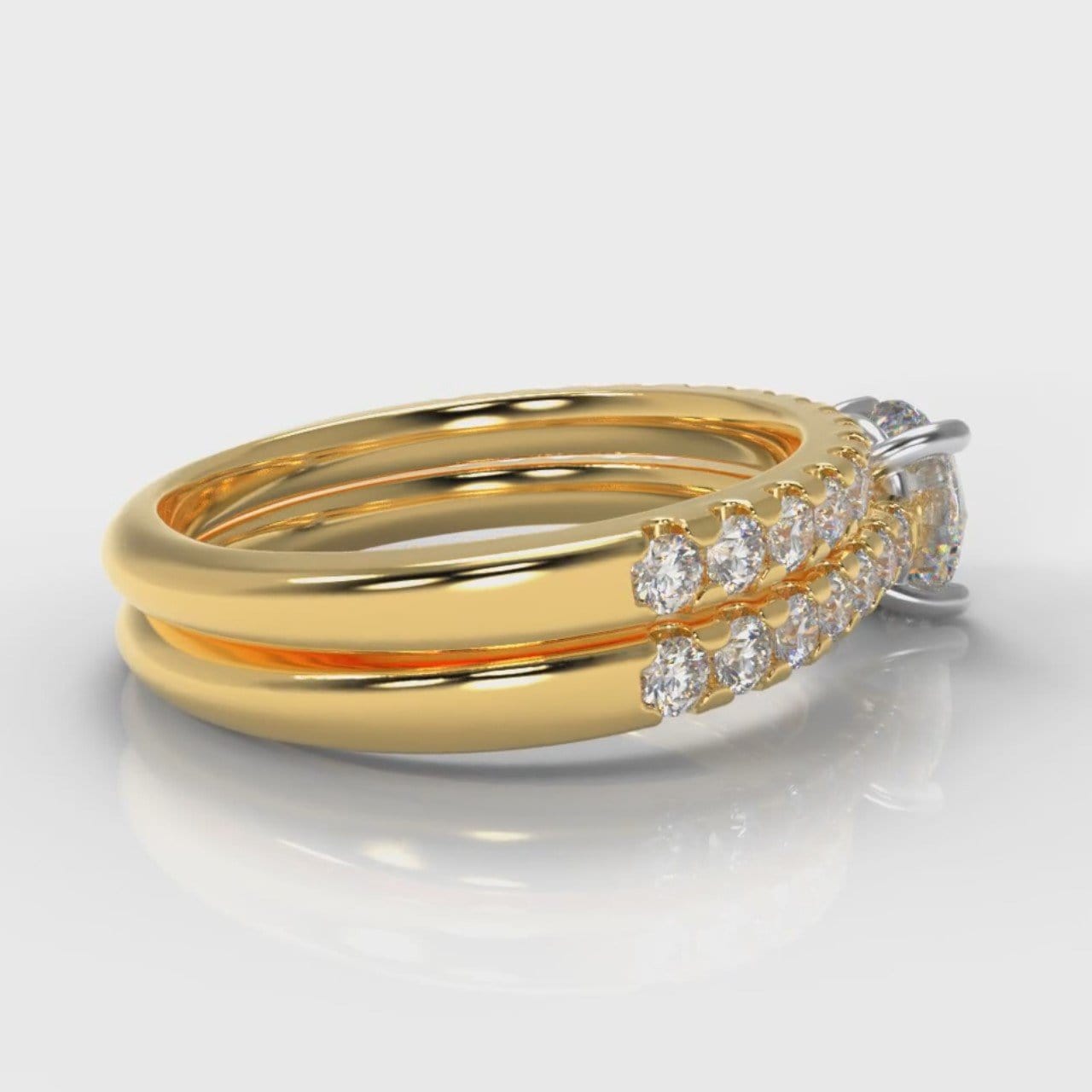 Carrée Micropavé Round Brilliant Bridal Set - Yellow Gold