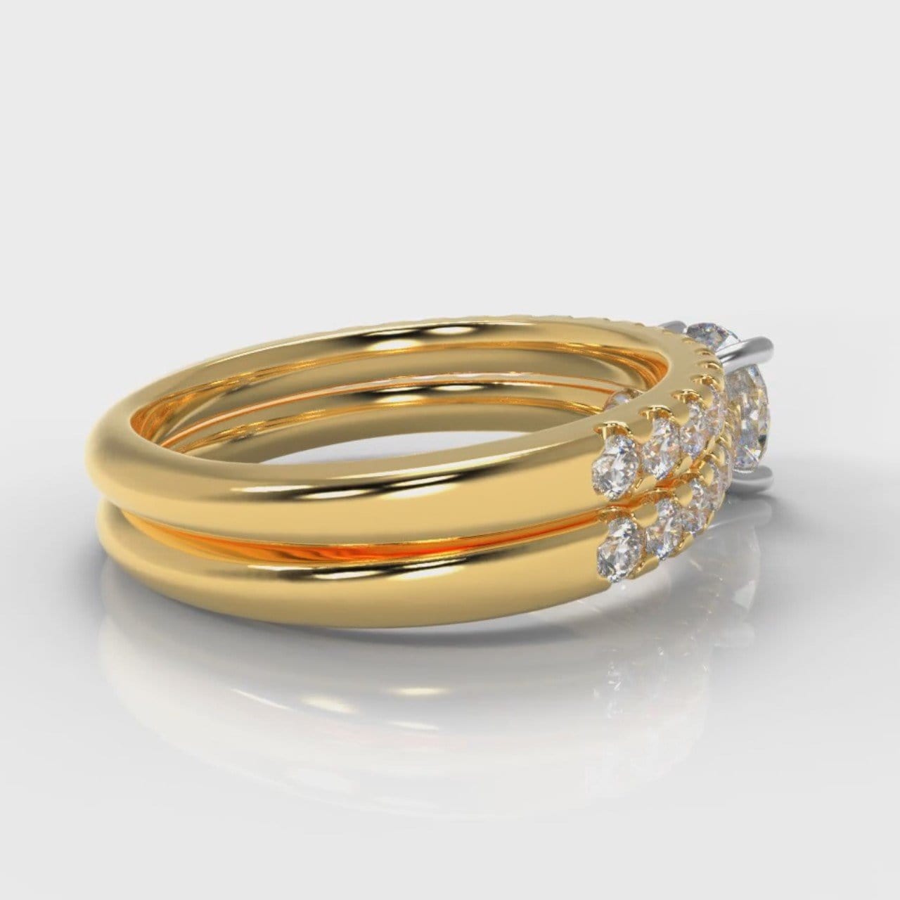 Carrée Micropavé Round Brilliant Bridal Set - Yellow Gold