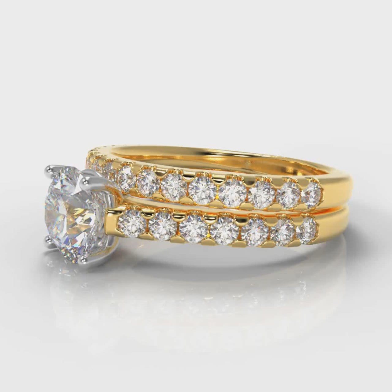 Carrée Micropavé Round Brilliant Bridal Set - Yellow Gold